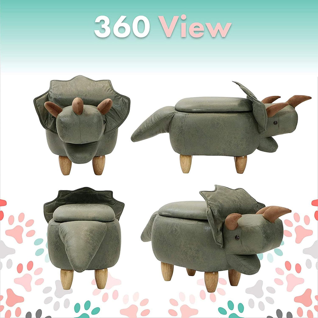 Animal Kids Ottoman, Children Footrest Stool, Cartoon Pouffe Step Stool, for Nursery, Bedroom, Playroom & Living Room-Décor Ottoman,Green