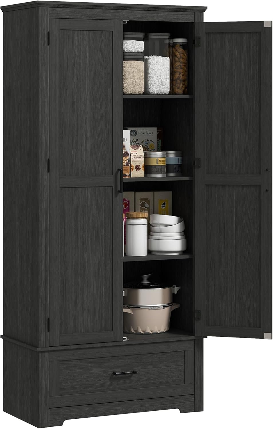 69" Tall Kitchen Pantry Storage Cabinet, Farmhouse Freestanding Pantry Cabinet with 2 Doors, Drawer and Adjustable Shelves for Dining Room, Black,15.7 * 31.5 * 68.9