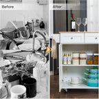 HOMREST 52" Mobil Kitchen Island Cart with Drop Leaf, Kitchen Cart Rolling Mobile Island with Wooden Countertop, Spice Rack, Adjustable Shelves and Drawers, Island Table for Kitchen, White