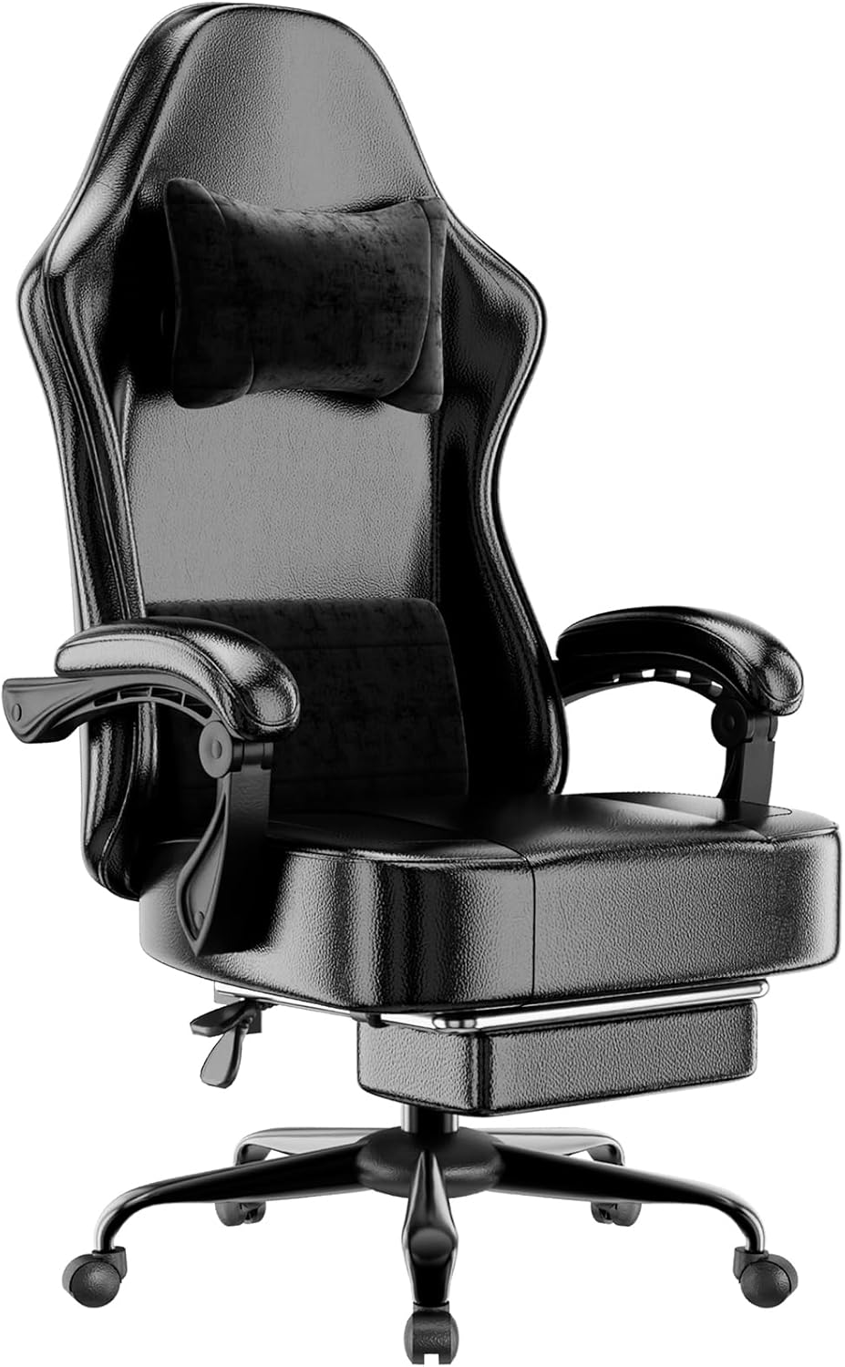 Gaming Chair with Pocket Spring Cushion and Footrest, Ergonomic Computer Chair for Adults, Breathable PU Leather Game Chair