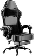 Gaming Chair with Pocket Spring Cushion and Footrest, Ergonomic Computer Chair for Adults, Breathable PU Leather Game Chair