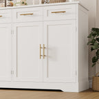 HOSTACK 60" Large Buffet Sideboard with Storage, 36" Tall Kitchen Buffet Storage Cabinet with 4 Drawers, Modern Coffee Bar Cabinet with Gold Handles, Long Sideboard Buffet Table for Kichen, White