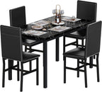 AWQM 5 Piece Dining Table Set for 4,Faux Marble Kitchen Table and Chairs for 4, Modern Dining Room Table with 4 Chairs,Dinner Table Set for Small Spaces, Black