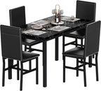 AWQM 5 Piece Dining Table Set for 4,Faux Marble Kitchen Table and Chairs for 4, Modern Dining Room Table with 4 Chairs,Dinner Table Set for Small Spaces, Black