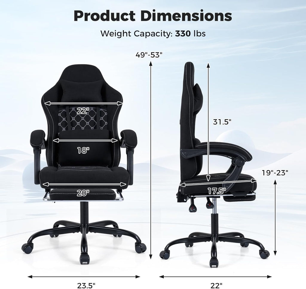 Goplus Gaming Chair, Ergonomic Office Chair with Foot Rest, Lumbar Support, Linkage Armrests, Detachable Headrest, 360°Swivel Computer Chair w/Adjustable Backrest & Height, 330 lbs Capacity (Black)