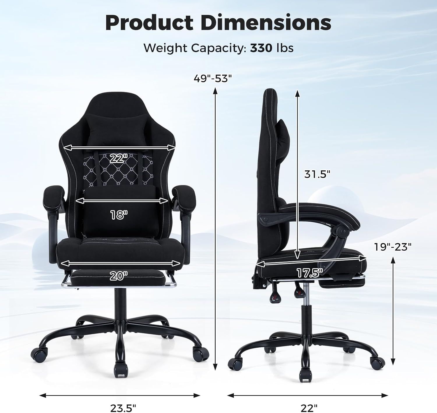 Goplus Gaming Chair, Ergonomic Office Chair with Foot Rest, Lumbar Support, Linkage Armrests, Detachable Headrest, 360°Swivel Computer Chair w/Adjustable Backrest & Height, 330 lbs Capacity (Black)