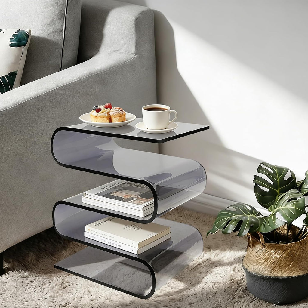 S-Shaped Acrylic End Table, Side Table for Living Room, Bedside Table for Bedroom, Modern Furniture Organizer