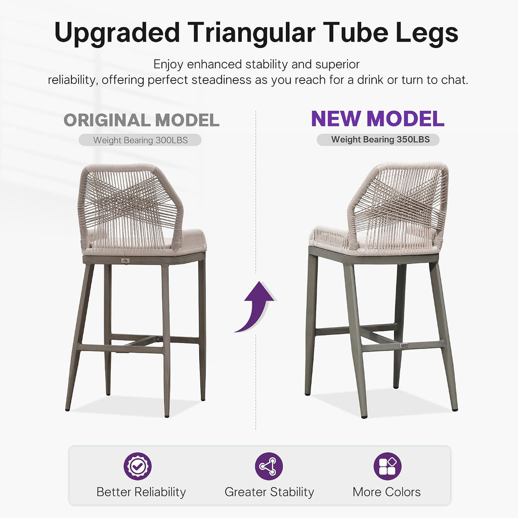 PURPLE LEAF Bar Stool 1 Piece Outdoor Bar Height Metal Stool Modern Wicker Rattan Barstools with Back Aluminum Outside Garden Patio Bar Chair, Light Grey