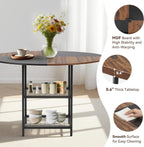 EROMMY Round Dining Table for 4, Wood Kitchen Table with Storage Shelves, Farmhouse Dinner Table for Home Dining Room Kitchen Living Room, Black Rustic Brown(Only Table)