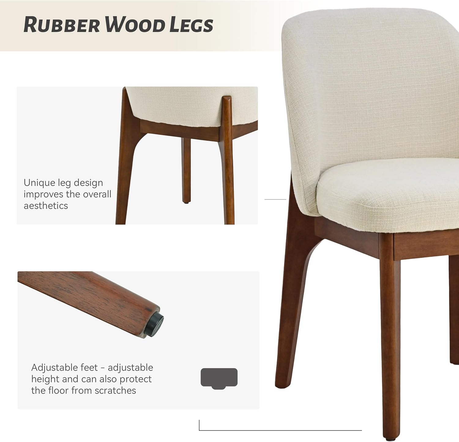 VKNOW Wooden Dining Chairs Set of 2, Upholstered Dining Room Chairs with Rubberwood Legs and Padded Seats, Kitchen Chairs for Restaurant Kitchen Living Room, Beige