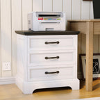 Garvee Modern Farmhouse Nightstand with Charging Station & 3 Large Drawers, Rustic 24.8 Inch Wide End Side Table Retro Wood Big Nightstand Beside Table for Living Room Bedroom, White