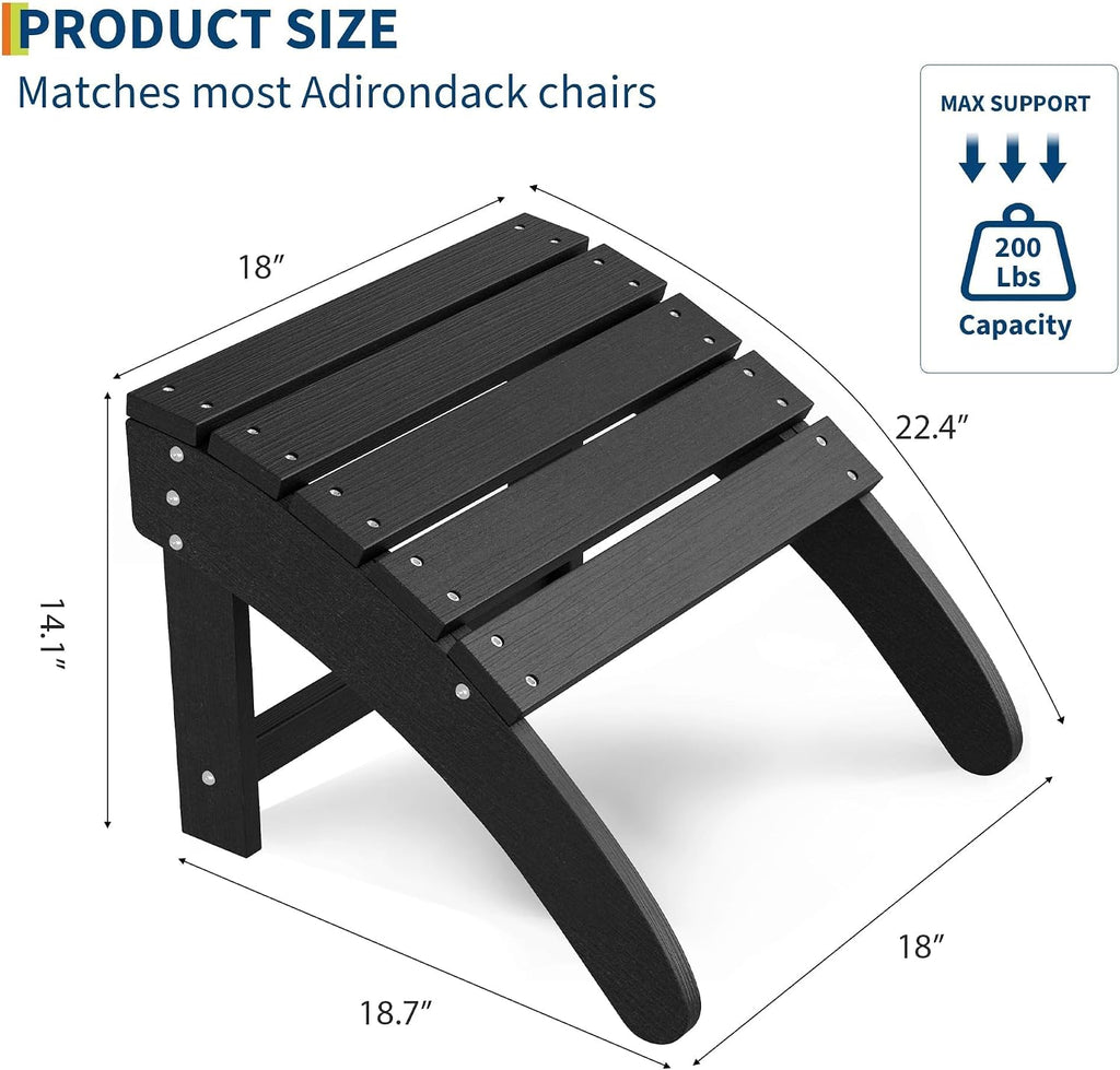 HDPE Adirondack Ottoman Foot Rest, Weather Resistant Outdoor Footstool for Adirondack Chair, Resin Patio Porch Poolside Lawn and Backyard Use
