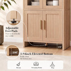 77" Tall Kitchen Pantry Cabinets, Wooden Curved Storage Cabinets with Adjustable Shelf, 1.18'' Panel Freestanding Cupboard for Dining Room, Living Room, Bathroom, Oak, 1Pcs