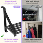 Over The Door Clothes Hanger with 2 Hooks, Stainless Steel Over The Door Hangers for Clothes with Storage Rack, Clothing Hanger Drying Racks for Laundry, Washroom, Fits Door Up to 1.77", Matte Black