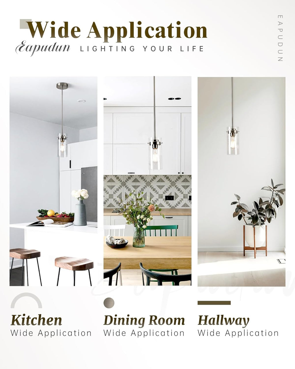 EAPUDUN Pendant Light (2 Packs), Kitchen Ceiling Hanging Light, Adjustable Height, Kitchen Light Fixtures Brushed Nickel Pendant Lights, Farmhouse Pendant Lighting for Sink Island, Home Décor Lighting
