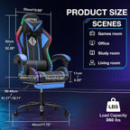 Gaming Chair with Bluetooth Speakers and RGB LED Lights Ergonomic Massage Video Game Chair with Footrest High Back with Lumbar Support Blue and Black