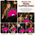 Peacock Feather Fan, Fluffy Feather Folding Hand Fan for 1920s Flapper Costume, Roaring 20s Party, Wedding Decor, Tea Party, Stage Dance (Yellow)