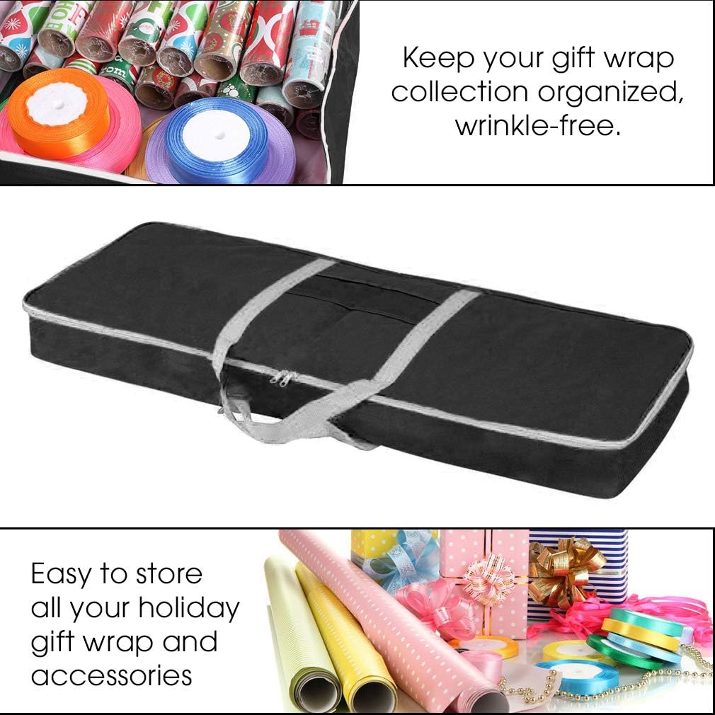 Christmas Gift Wrap Organizer | Wrapping Paper Storage Container Box (37” x 14” x 4”) Constructed of Durable 600D Oxford Material (Black)