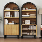EROMMY 66.7" Arched Cabinet, Kitchen Pantry with Fluted Panel Door, Tall Storage Cabinet Arch Bookcase with Open Display Shelf, Versatile Cupboard for Kitchen, Dining Room, Living Room, Black