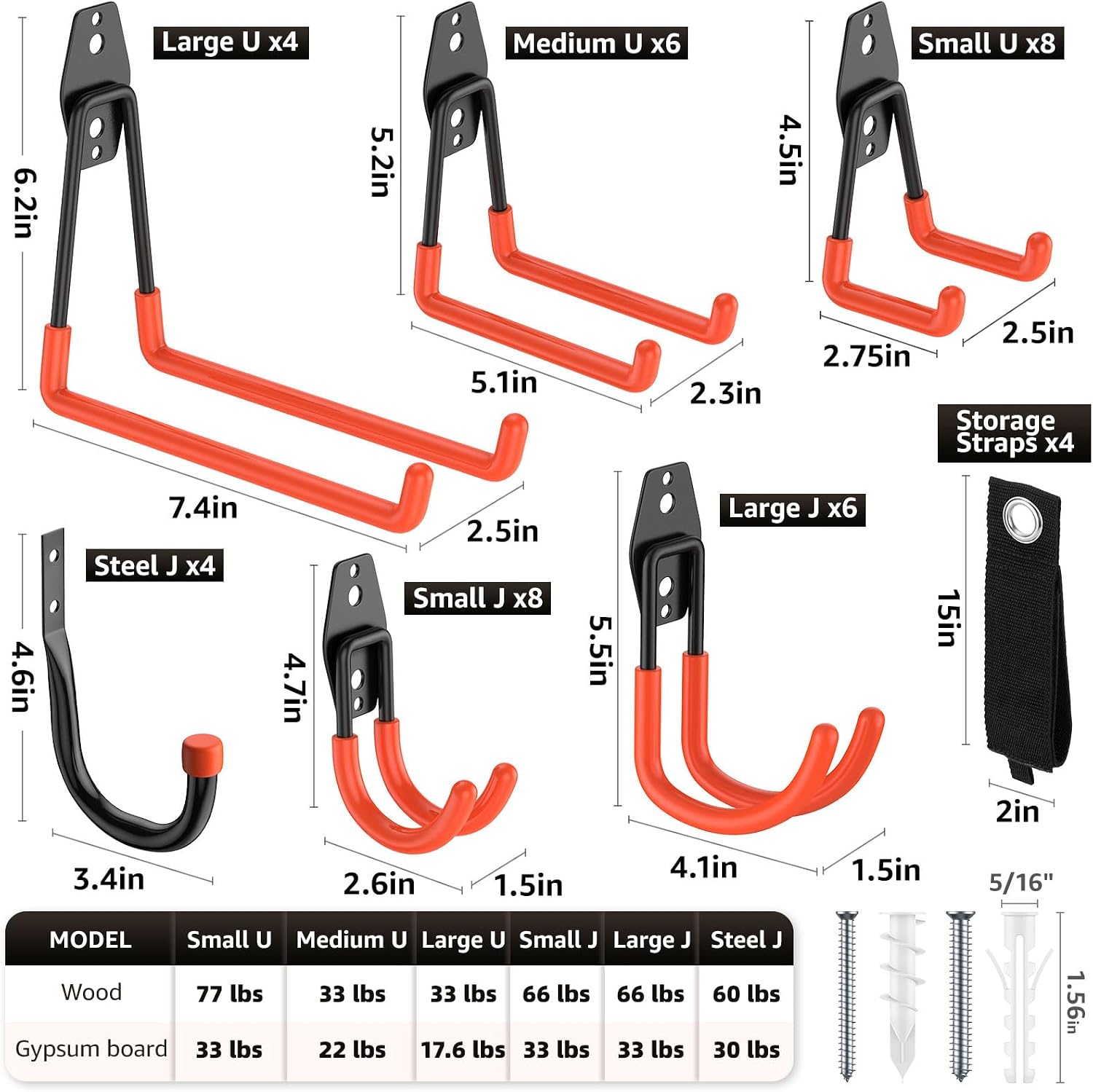 40-Pack Heavy Duty Garage Hooks for Hanging & Storage Items
