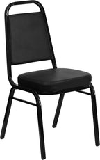 EMMA + OLIVER Trapezoidal Back Vinyl Stackable Banquet Chair, Multipurpose Stacking Chair with Padded Seat and Back, Black