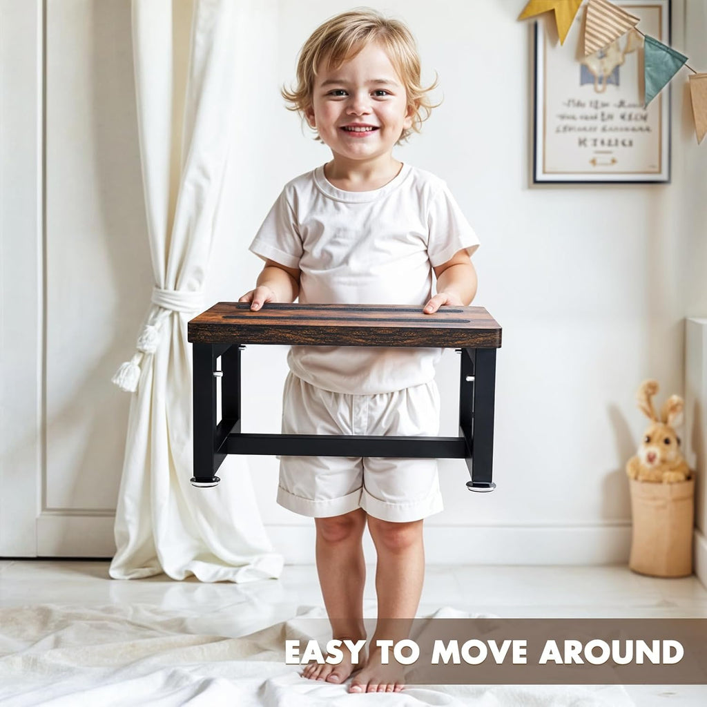 Step Stool, NomNest Height-Adjustable Wooden Step Ladder Metal Foot Stool Small Kitchen Stool Helper for Toddler Adults, Ladder Chair for Home Bedside Bathroom Sink Potty