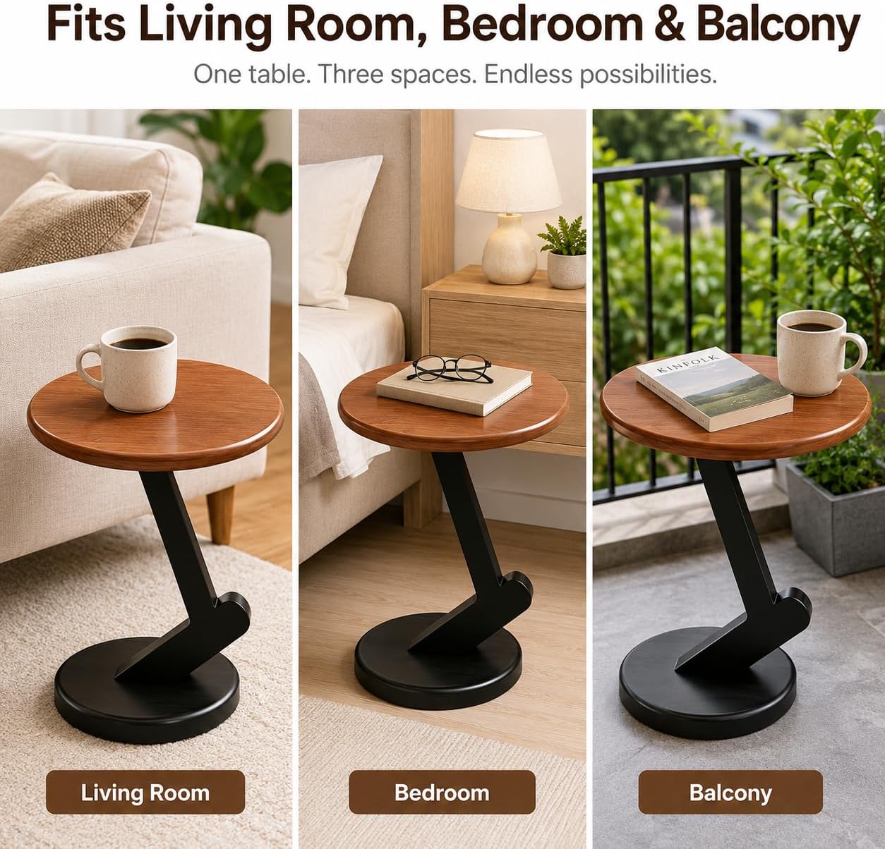 15.75 inch Solid Wood End Table, Round Size Table for Living Room | Sofa Side Table, Bedside Nightstand