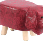 Cartoon Footstool Animal Shaped Padded Ottoman Upholstered Stool with Wooden Frame and Soft Sponge Cushion Suitable for Children Bedroom Playroom, Red