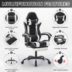 Gaming Chair with Footrest, Ergonomic Computer Chair with Headrest and Lumbar Support, Breathable Material Height Adjustable Video Game Chairs for Adults, Black White