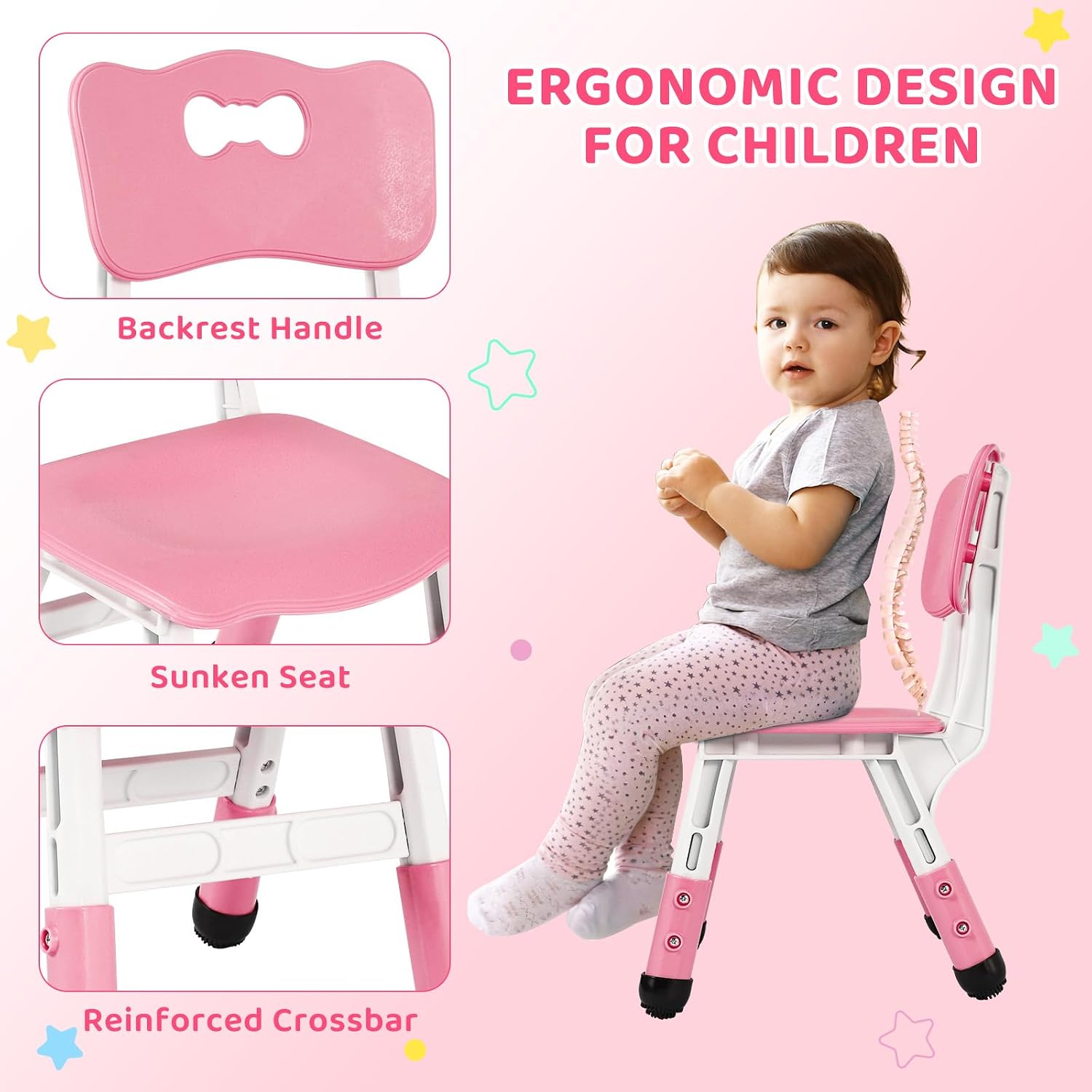 Arlopu Kids Table and 4 Chairs, Height Adjustable Toddler Desk & Chair Set, Anti-Slip Legs, Graffiti Desktop, Children Large Multi-Activity Table with 47.2" x 23.6", Classroom, Homes, Daycares (Pink)