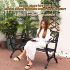Garden Benches for Outdoors, Patio Benches for Outdoors, Crafted from Wrought Iron, It is Suitable for Use in Parks, Courtyards, and Porches.(Black,Cross-Shaped seat Cushion)
