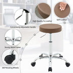 FIRAVOE Adjustable Office Stool with Wheels 19.5"-26.6", Brown Thick Cushion Backless Rolling Chair (Coffee Brown)