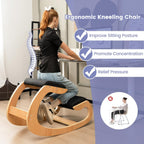 GOFLAME Ergonomic Kneeling Chair, Wooden Rocking Knee Chair with Comfortable Padded Seat Cushion & Knee Support for Home Office, Upright Posture Support Chair for Back Pain Relief (Black)