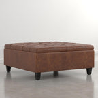 SIMPLIHOME Harrison Coffee Table Storage Ottoman - 36 inch Wide Upholstered Vegan Leather Square Lift-Top Ottoman in Distressed Pecan Brown, Transitional Ottoman for Living Room with Storage