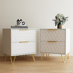 White and Gold Nightstand Set of 2,Modern Bedside Tables Set of 2 with 2 Drawer for Bedroom,End Side Table with Gold Legs for Living Room