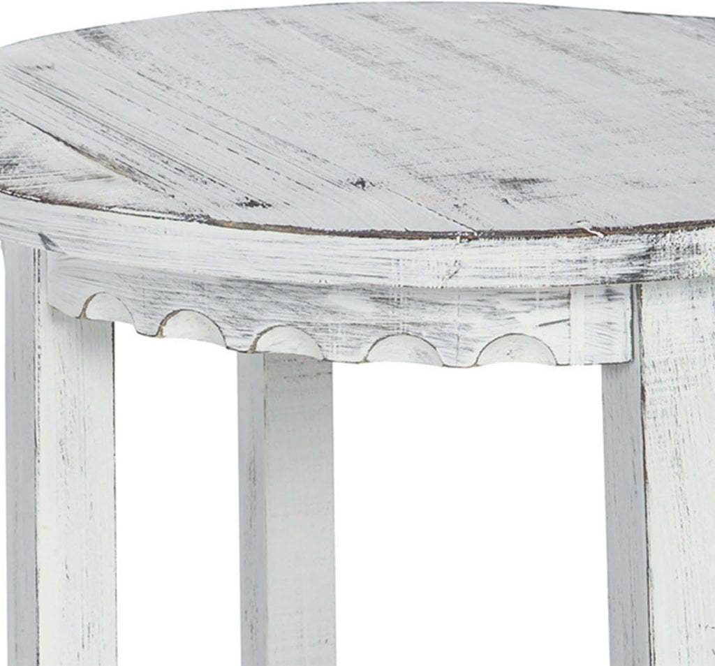 Alaterre Furniture Country Cottage Rustic Farmhouse Nightstand Set of 2-20in Small Round Side Table Set with Storage Shelf - Solid Wood Rustic Nightstands for Living Room or Bedroom (Antique White)