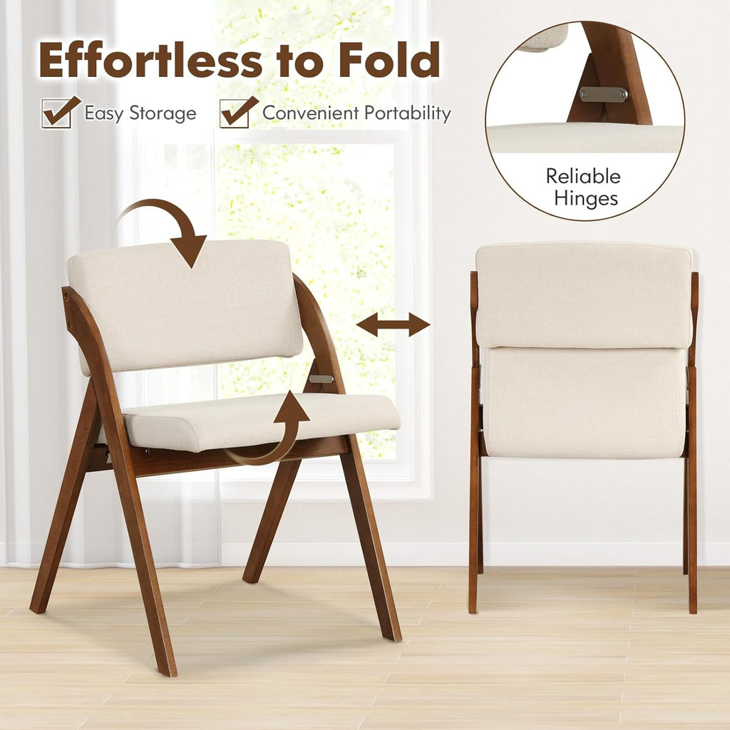 Byroce Folding Dining Chairs Set of 2, Non-Assembly Wood Kitchen Chairs with Upholstered Seat & Backrest, Portable Farmhouse Accent Furniture for Party, Wedding, Home Office, Walnut (1)