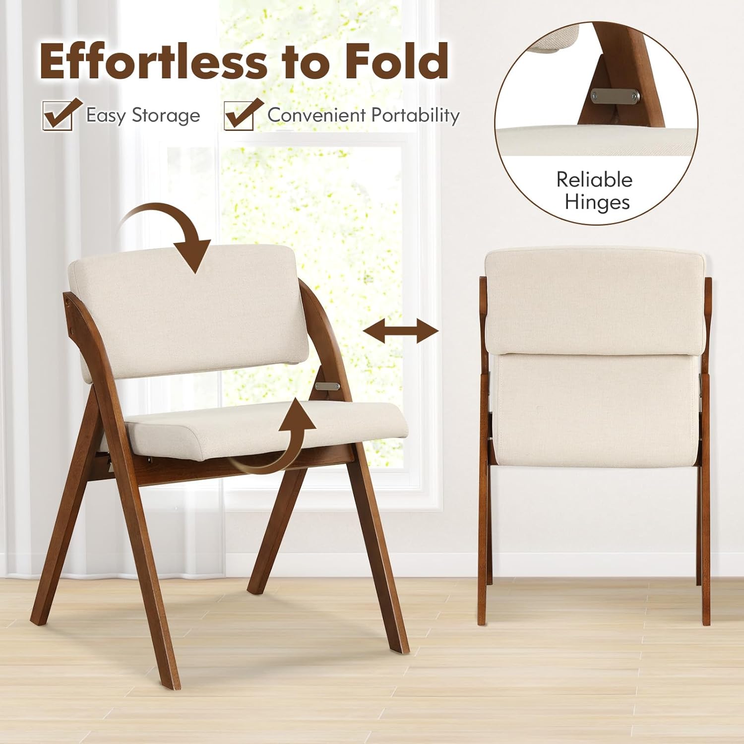 Byroce Folding Dining Chairs Set of 2, Non-Assembly Wood Kitchen Chairs with Upholstered Seat & Backrest, Portable Farmhouse Accent Furniture for Party, Wedding, Home Office, Walnut (1)
