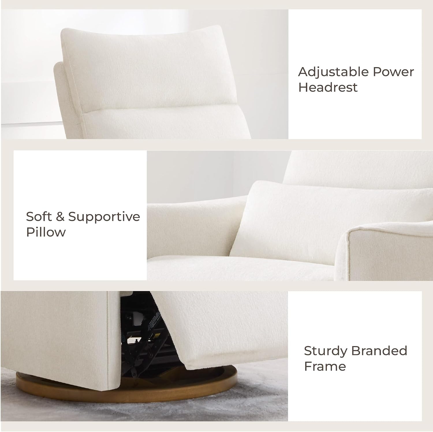 CHITA Swivel Rocker Recliner Chair, Power Nursery Glider Recliner, Nursery Rocking Chair with Adjustable Power Headrest, FSC Certified, Solid Wood Base, Cream