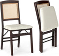 HAPPYGRILL Folding Dining Chairs Set of 2, Wood Kitchen Chair with Rattan Backrest & Padded Seat, Foldable Armless Side Chairs Set for Dining Room, Living Room, No Assembly (2, Espresso & Beige)