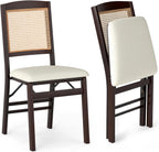 HAPPYGRILL Folding Dining Chairs Set of 2, Wood Kitchen Chair with Rattan Backrest & Padded Seat, Foldable Armless Side Chairs Set for Dining Room, Living Room, No Assembly (2, Espresso & Beige)