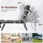 Giantex Folding Patio Lounge Chair with 6 Backrest Positions, Portable Foldable Bed with Cushion and Armrest, Head Pillow, Adjustable Recliner, Outdoor Camping Cot for Yard, Bench, Office, Home (1)