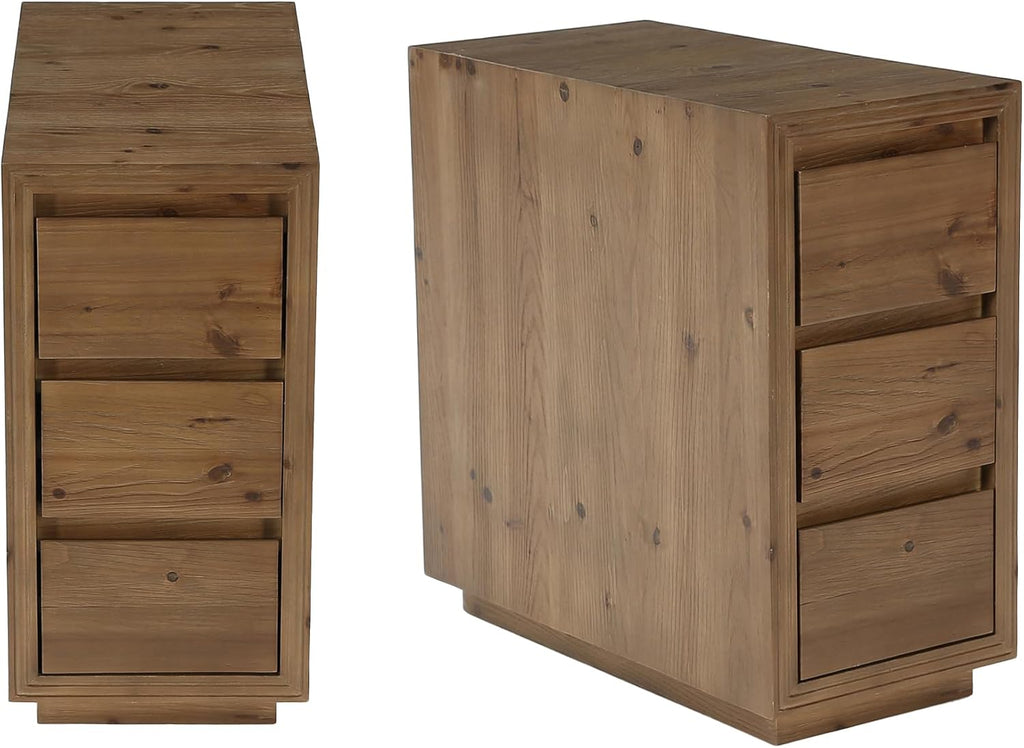 LITTLE TREE 2-Pack Solid Wood 3-Drawer Nightstand, 23.62" H Bedside Table with Storage, No Assembly Wooden Side Table for Bedroom, Living Room & Sofa Side