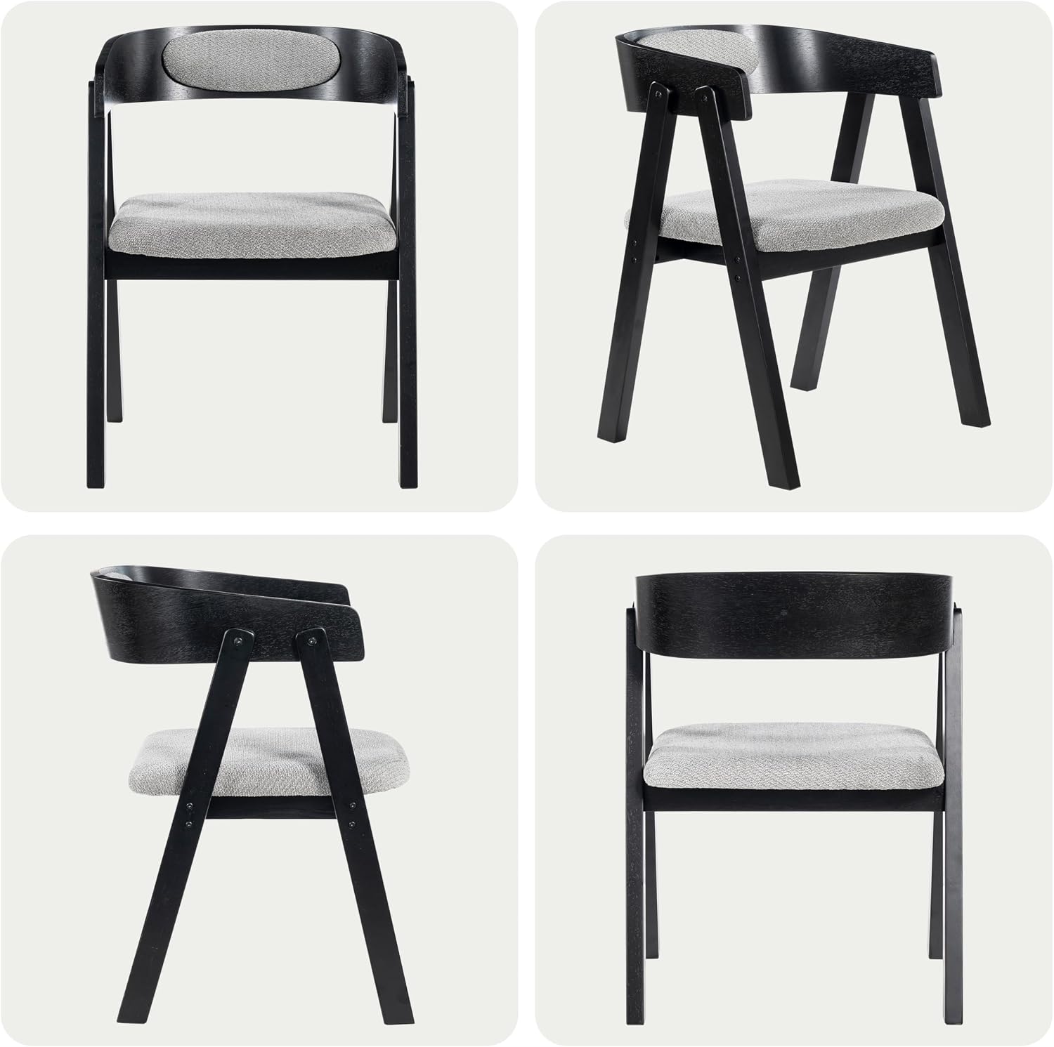 Chogori Wooden Dining Chairs, Modern Dining Room Chairs with Arms and Upholstered Seat, Farmhouse Style Chairs for Kitchen, Dining Room, Living Room (Black, Set of 4)