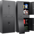 BESFUR Metal Garage Storage Cabinet with a Drawer Locking Doors and 2 Adjustable Shelves, Black Tall Storage Cabinets, Tool File Lockable Cabinet for Garage Office Warehouse Shop(71”H)