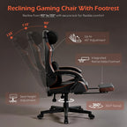 Ergonomic Gaming Chair for Adults with Footrest - PU Leather Computer Gamer Chair with Memory Foam Headrest & Lumbar Pillow, Reclining Silla Gamer Video Game Chair for Home Office, Black & Brown