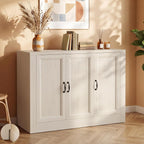 39"W Modern Buffet Cabinet with 3 Doors, Modular Sideboard Cabinet with Baseboard Design & Adjustable Shelves, Sturdy Coffee Bar Storage Credenza for Dining Room, Living Room (Vintage White)