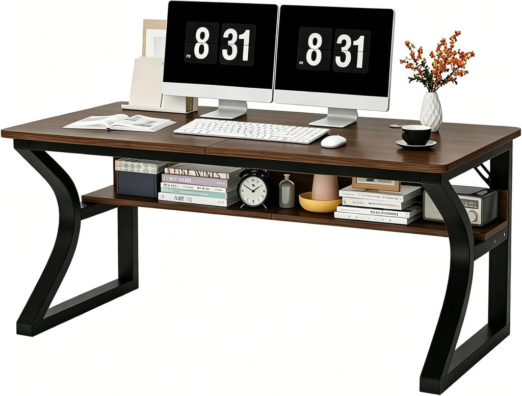 47 X 23.6'' Computer Desk, Home Office Desks w/Shelf Storage, Computer Desk w/Metal Frame, Cable Management, Study Student Desk Writing Work Table Deeper & Thicker Desktop for Home Bedroom