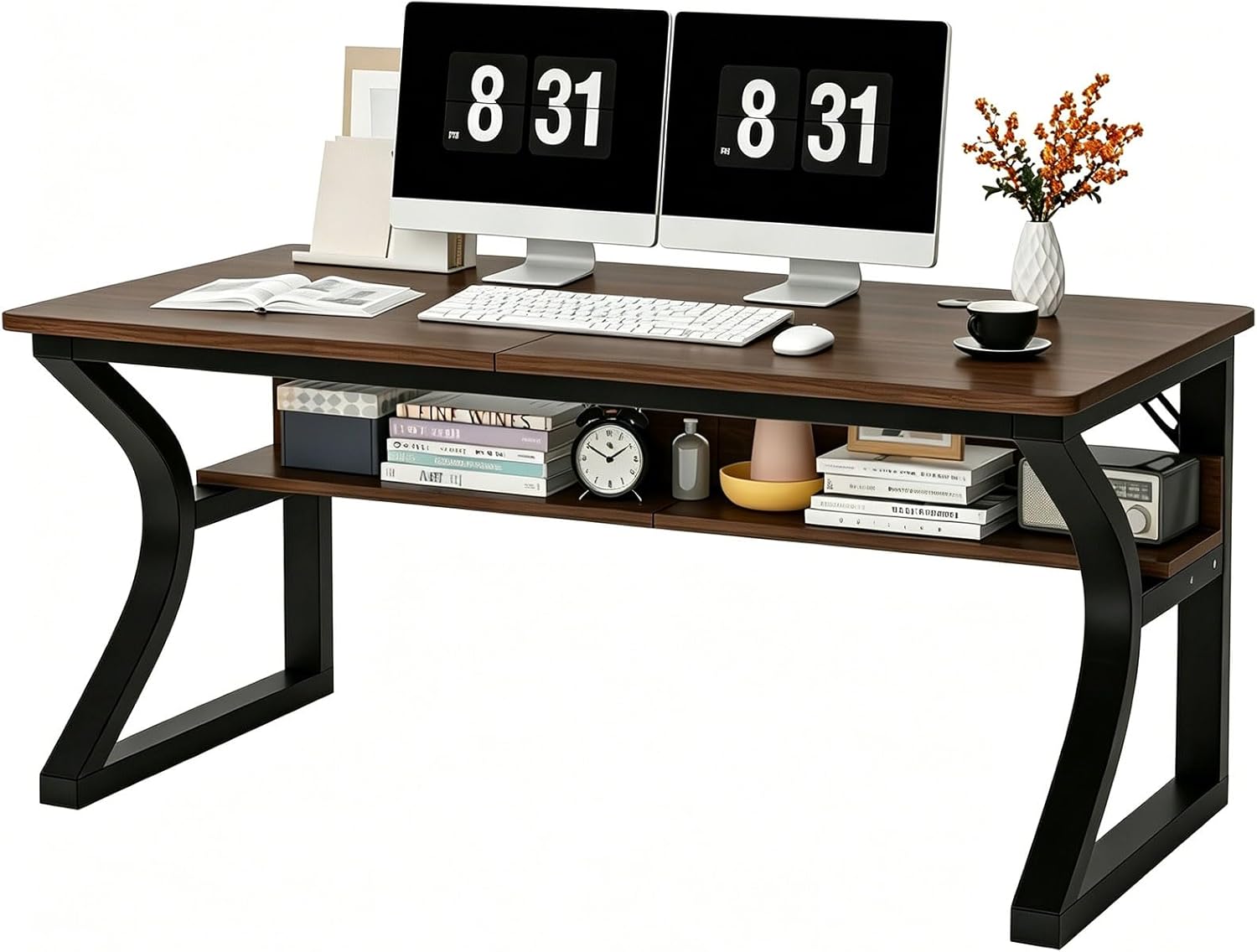 47 X 23.6'' Computer Desk, Home Office Desks w/Shelf Storage, Computer Desk w/Metal Frame, Cable Management, Study Student Desk Writing Work Table Deeper & Thicker Desktop for Home Bedroom