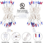4th of July Decoration Patriotic Mini Lights - 100 Count 20 Feet Red White Blue Incandescent Bulb Waterproof String Lights Plug in for Indoor Outdoor Christmas Party Patio Independence Day Decoration